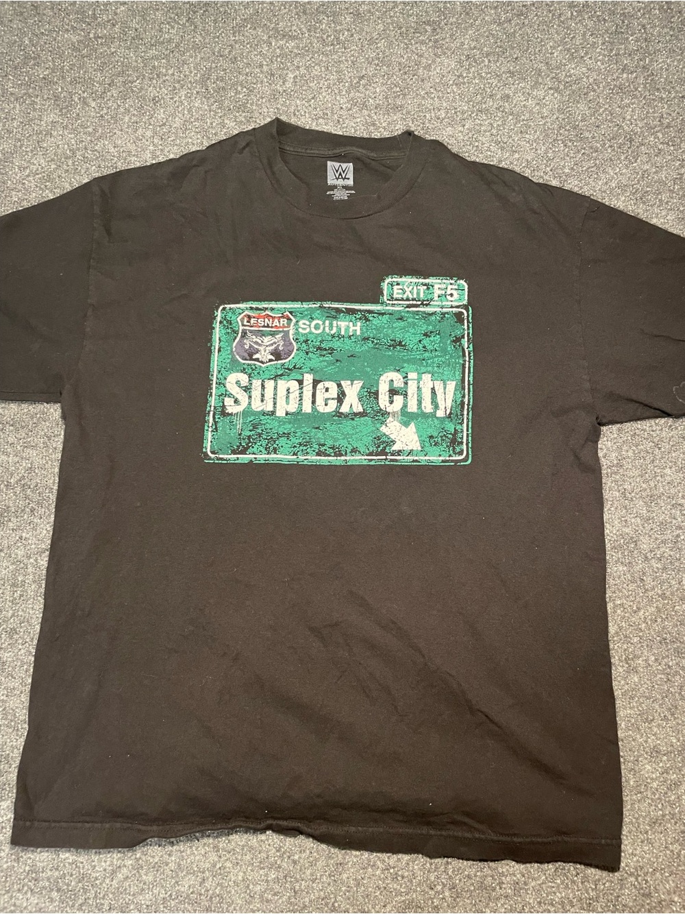 WWE Brock Lesnar Black Suplex City Graphic Tee with Green Road Sign